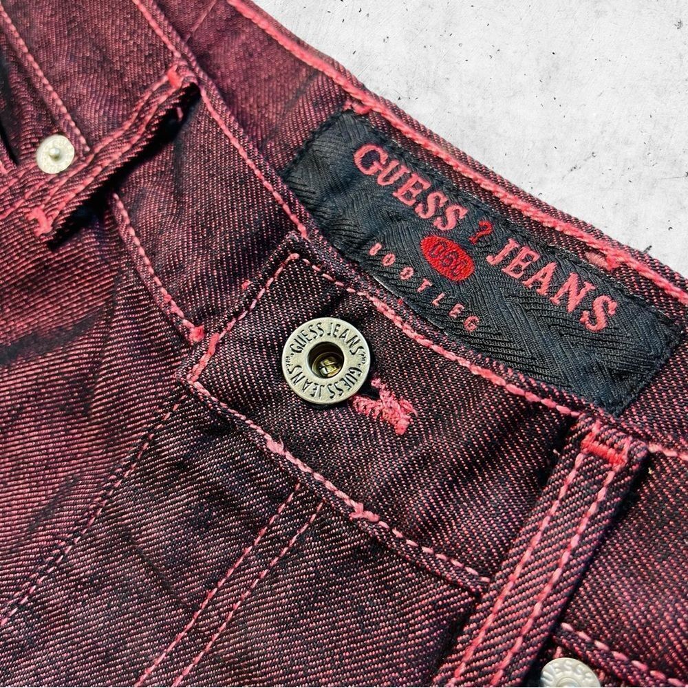 Vtg 90s Guess Jeans USA Jeans, Relaxed Boot Leg, Garment Dye Red Denim, 30 x 28 - Picture 3 of 9